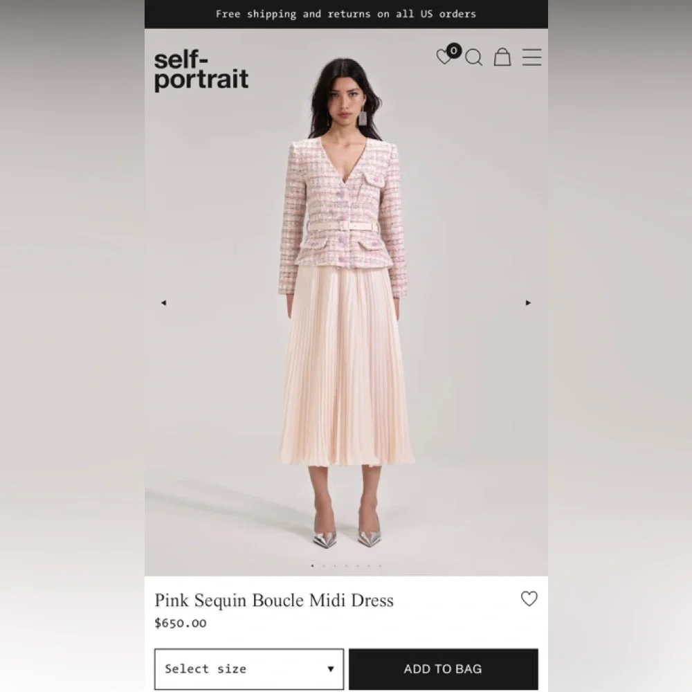 Self Portrait Pink Sequin Boucle Midi Dress - Picture 1 of 3